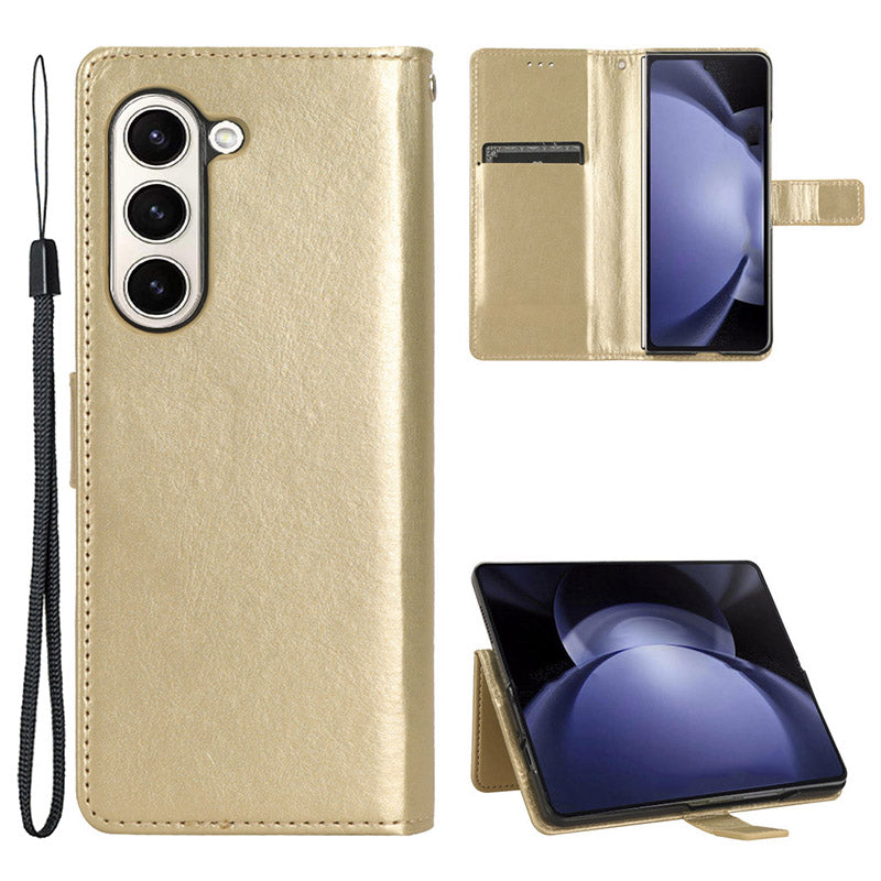 For Samsung Galaxy Z Fold6 5G Case Crazy Horse Texture Leather Folding Phone Cover - Gold