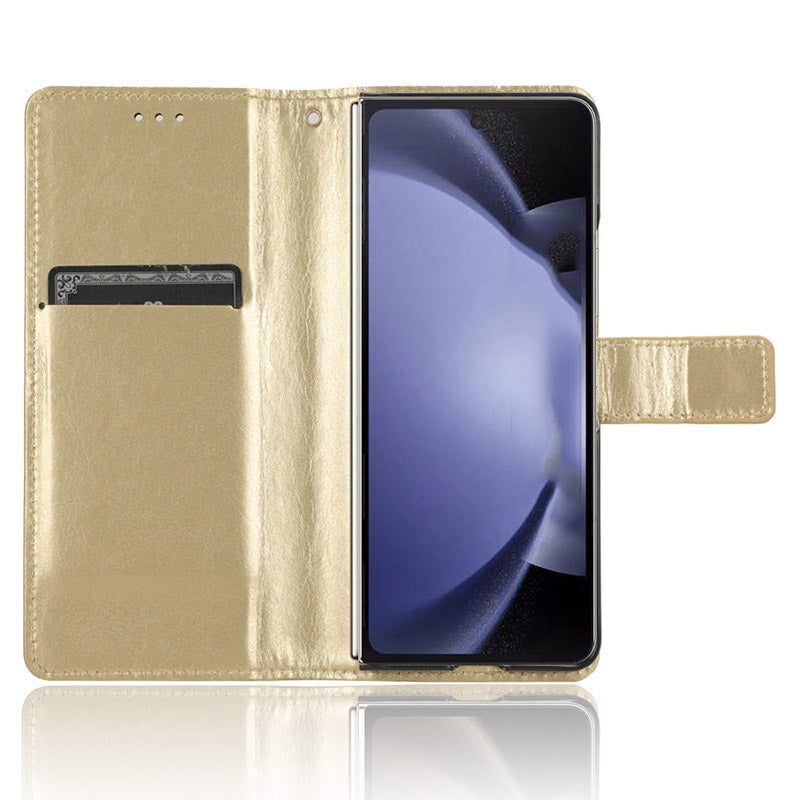 For Samsung Galaxy Z Fold6 5G Case Crazy Horse Texture Leather Folding Phone Cover - Gold