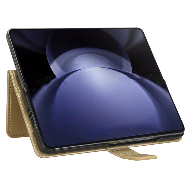 For Samsung Galaxy Z Fold6 5G Case Crazy Horse Texture Leather Folding Phone Cover - Gold