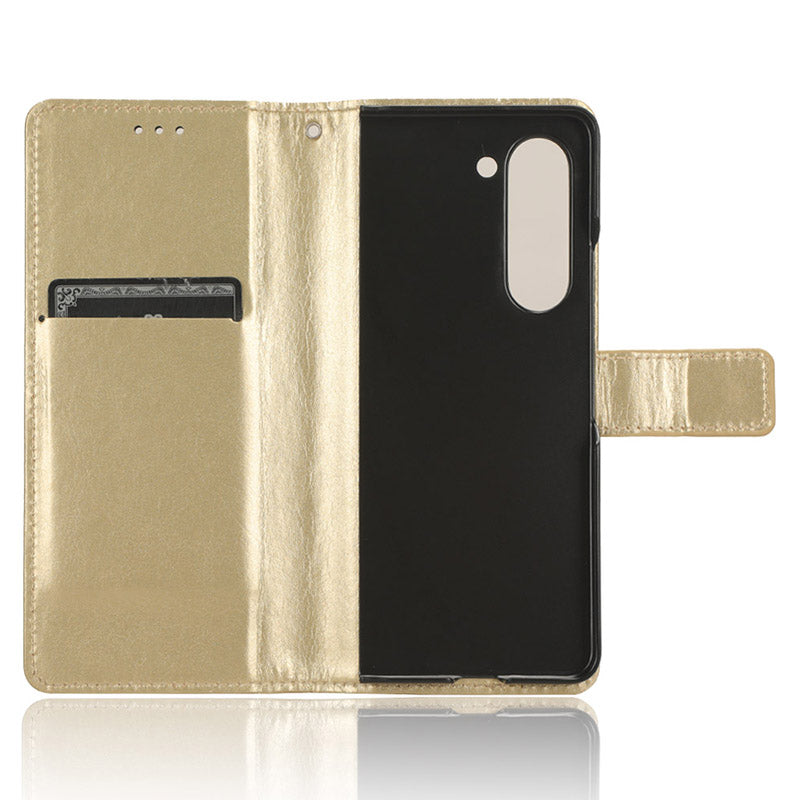 For Samsung Galaxy Z Fold6 5G Case Crazy Horse Texture Leather Folding Phone Cover - Gold
