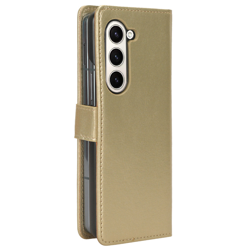 For Samsung Galaxy Z Fold6 5G Case Crazy Horse Texture Leather Folding Phone Cover - Gold
