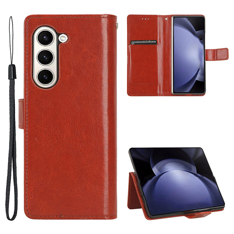 For Samsung Galaxy Z Fold6 5G Case Crazy Horse Texture Leather Folding Phone Cover - Brown