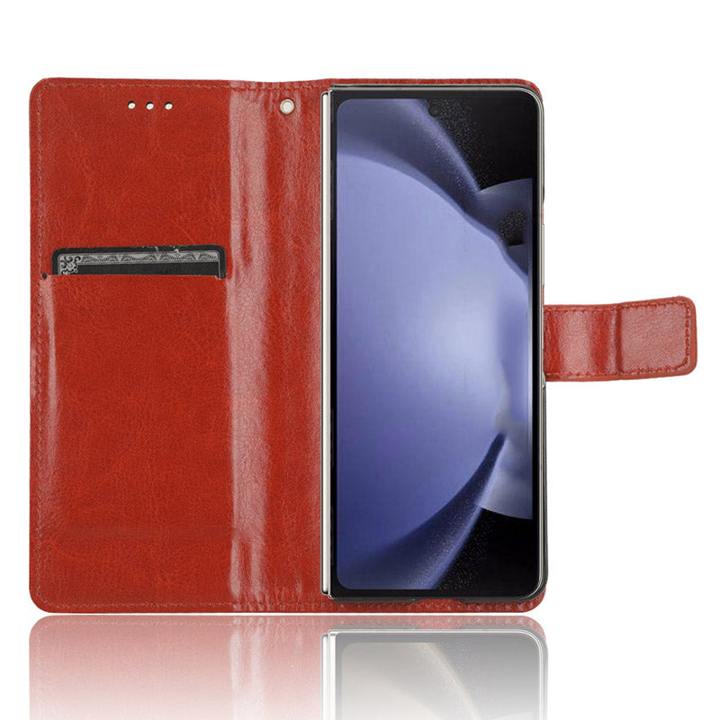 For Samsung Galaxy Z Fold6 5G Case Crazy Horse Texture Leather Folding Phone Cover - Brown