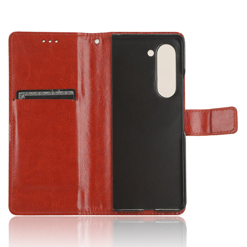 For Samsung Galaxy Z Fold6 5G Case Crazy Horse Texture Leather Folding Phone Cover - Brown