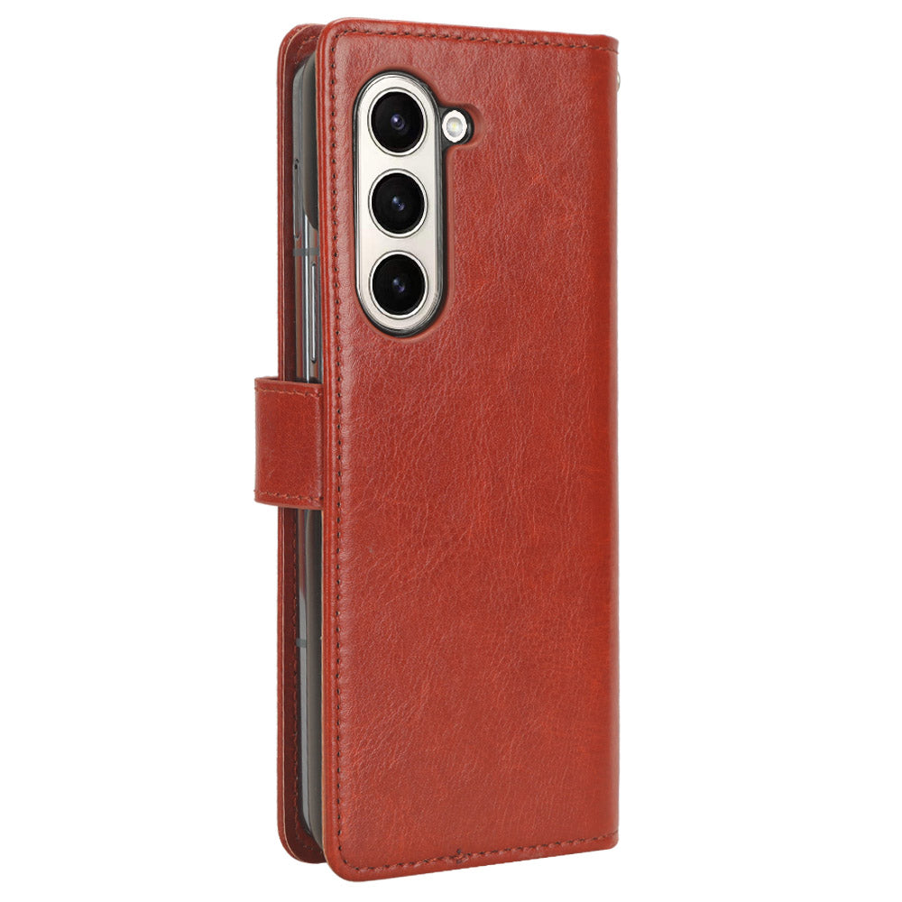 For Samsung Galaxy Z Fold6 5G Case Crazy Horse Texture Leather Folding Phone Cover - Brown