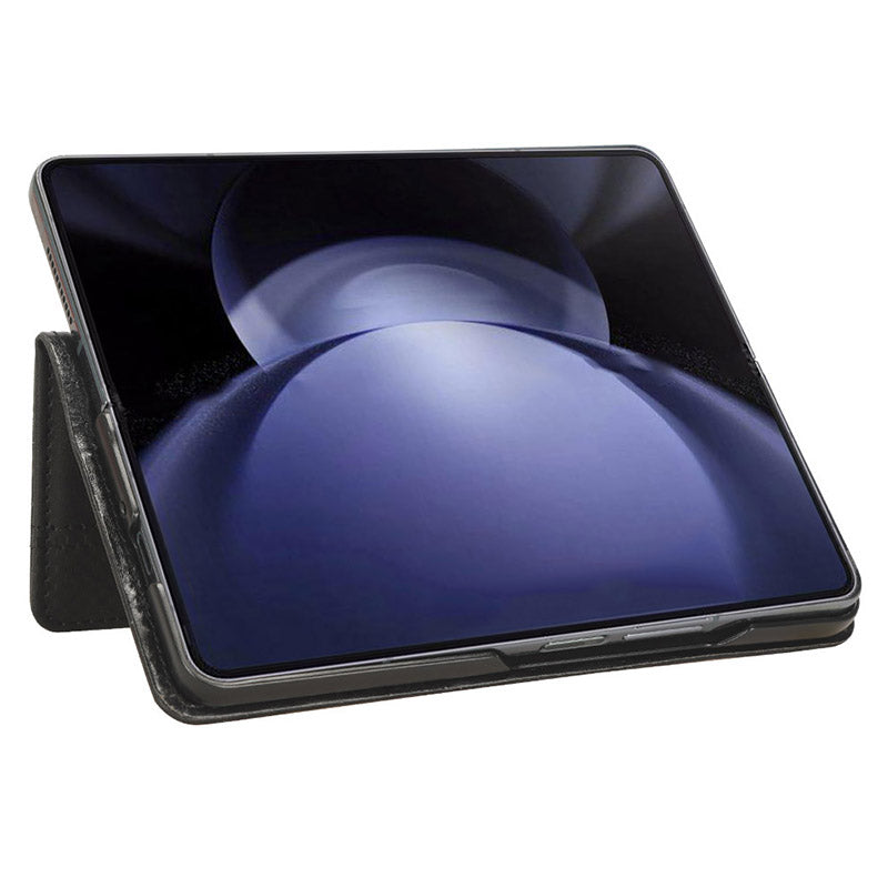 For Samsung Galaxy Z Fold6 5G Case PU Leather Retro Phone Stand Cover - Black