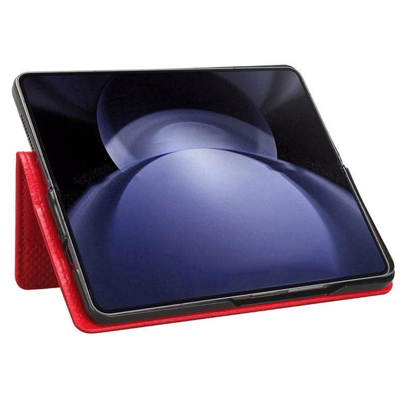 For Samsung Galaxy Z Fold6 5G Case PU Leather Retro Phone Stand Cover - Red