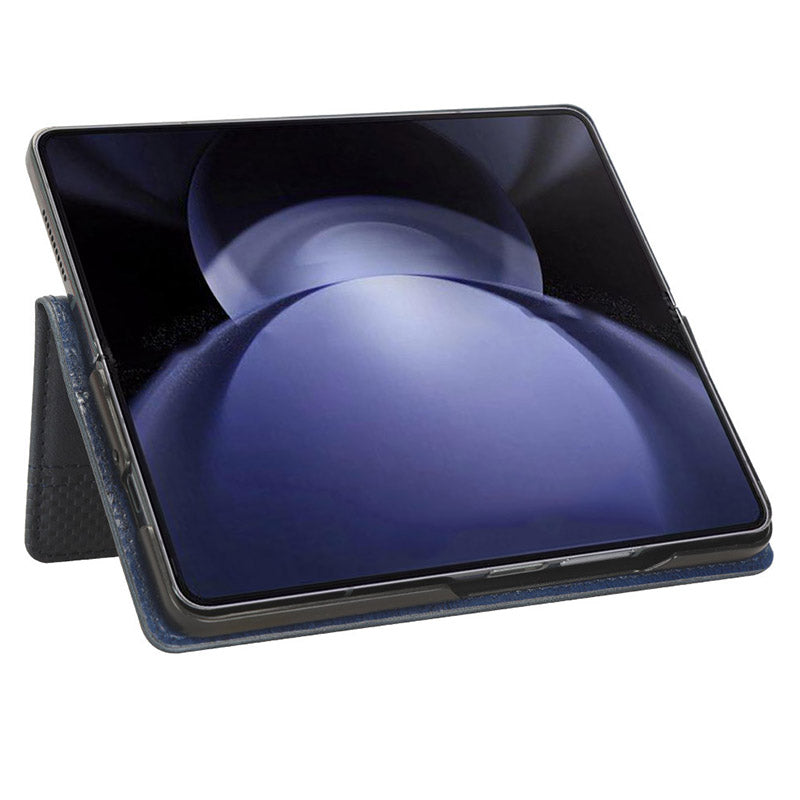 For Samsung Galaxy Z Fold6 5G Case PU Leather Retro Phone Stand Cover - Blue