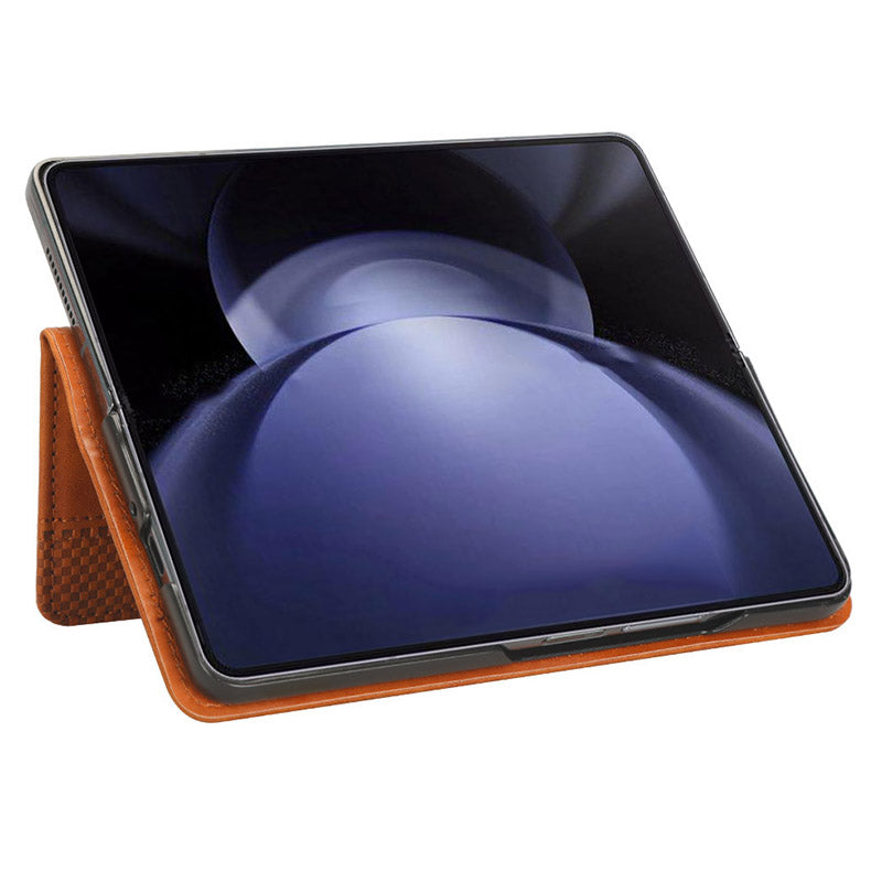 For Samsung Galaxy Z Fold6 5G Case PU Leather Retro Phone Stand Cover - Brown
