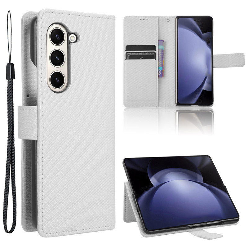 For Samsung Galaxy Z Fold6 5G Case PU Leather+PC Phone Cover with Wallet - White