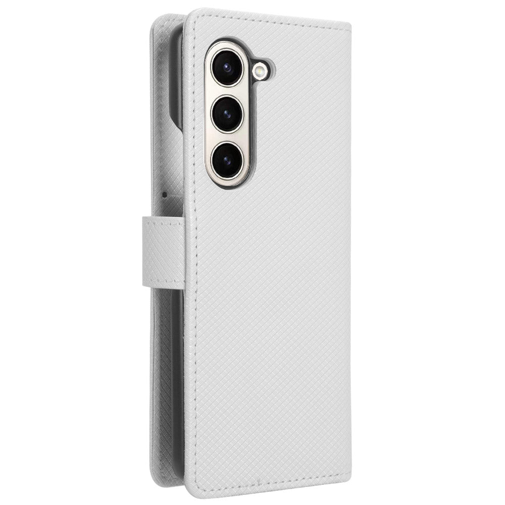For Samsung Galaxy Z Fold6 5G Case PU Leather+PC Phone Cover with Wallet - White