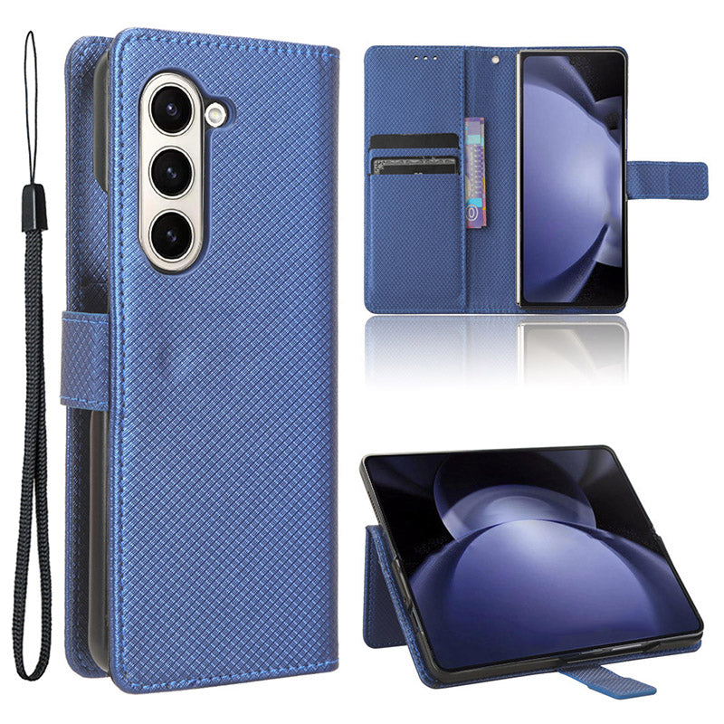 For Samsung Galaxy Z Fold6 5G Case PU Leather+PC Phone Cover with Wallet - Blue