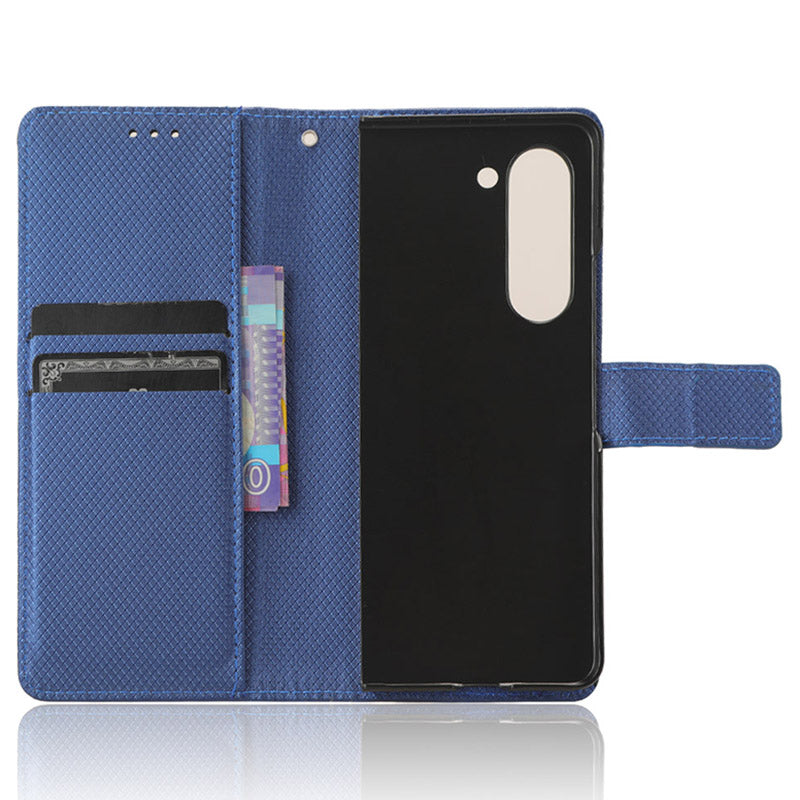 For Samsung Galaxy Z Fold6 5G Case PU Leather+PC Phone Cover with Wallet - Blue