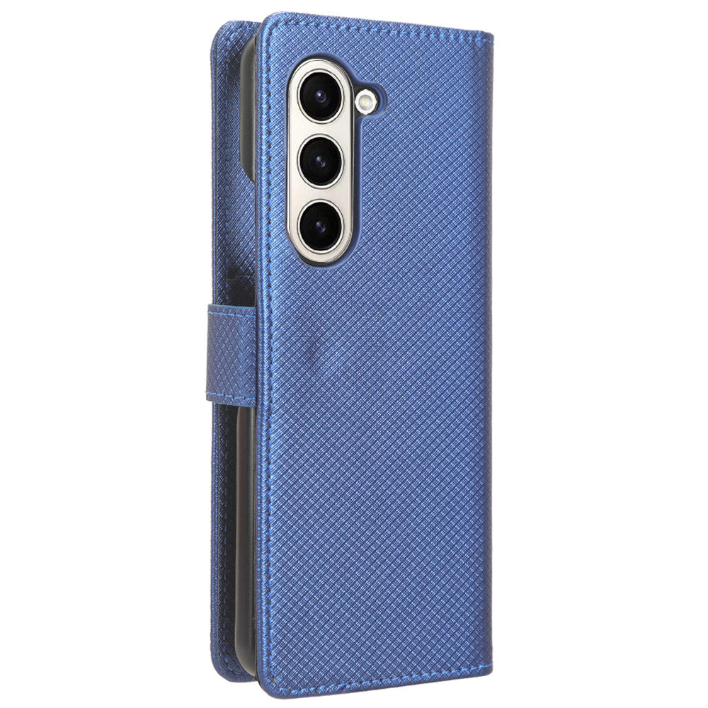 For Samsung Galaxy Z Fold6 5G Case PU Leather+PC Phone Cover with Wallet - Blue