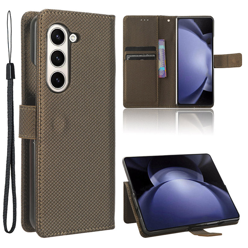 For Samsung Galaxy Z Fold6 5G Case PU Leather+PC Phone Cover with Wallet - Brown