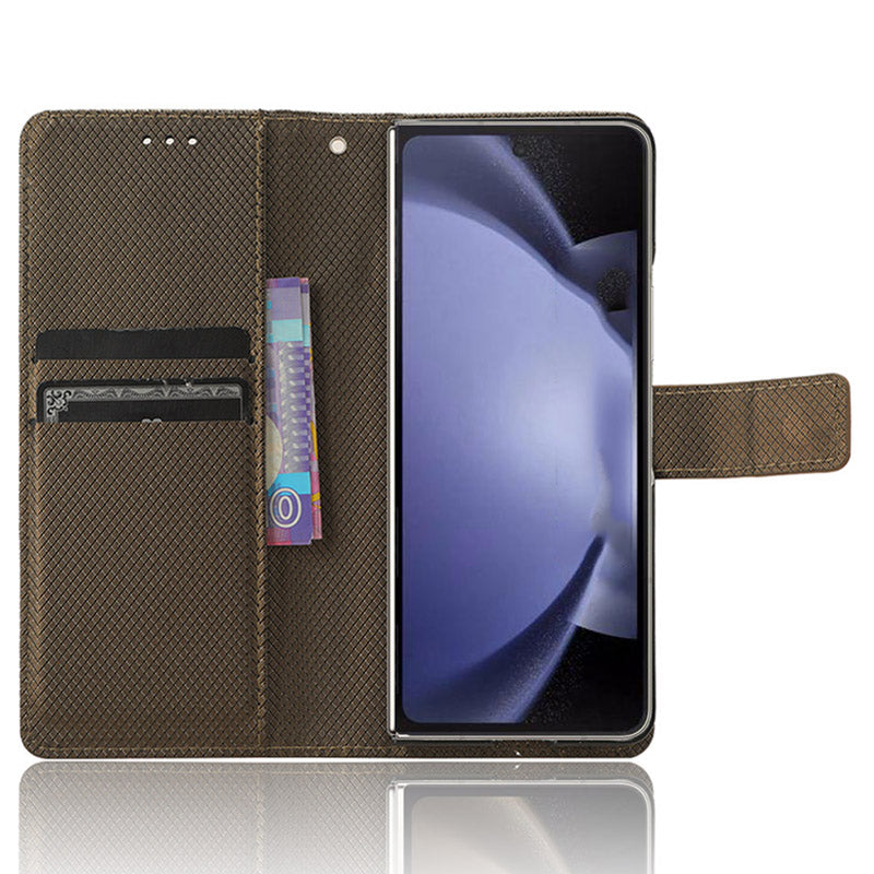 For Samsung Galaxy Z Fold6 5G Case PU Leather+PC Phone Cover with Wallet - Brown