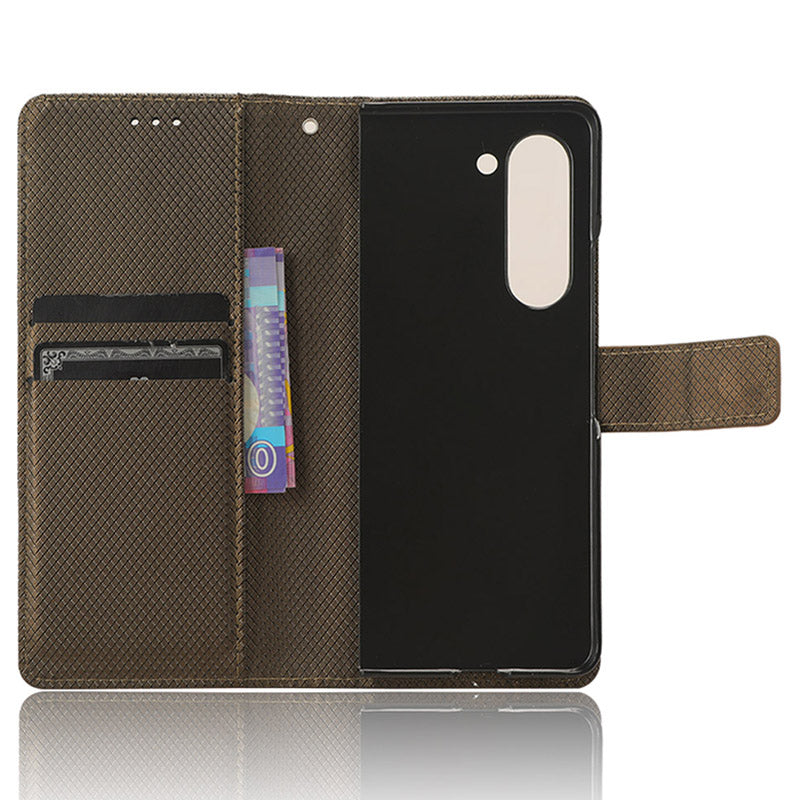 For Samsung Galaxy Z Fold6 5G Case PU Leather+PC Phone Cover with Wallet - Brown