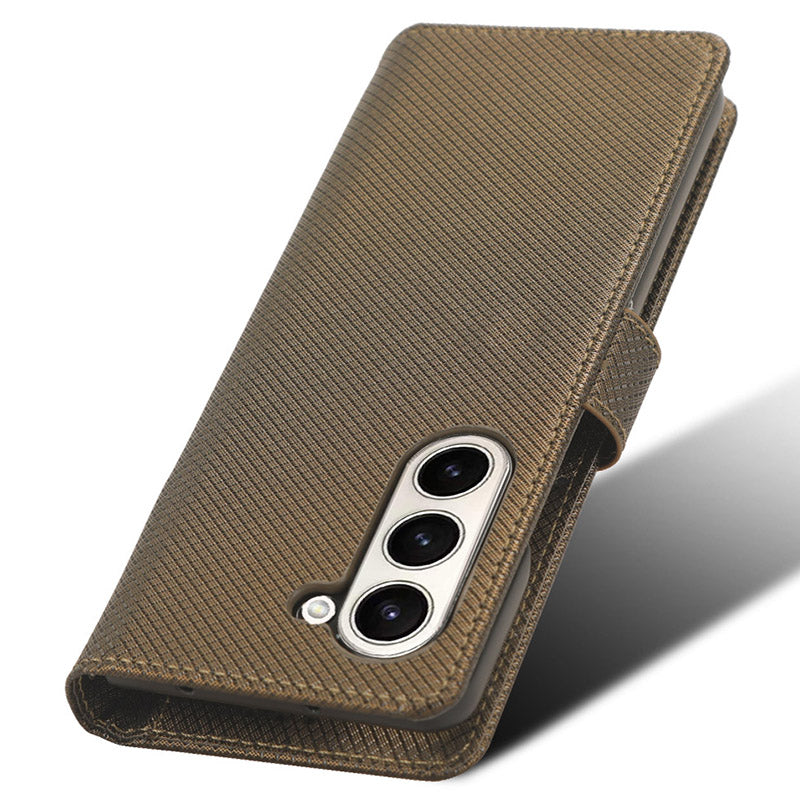 For Samsung Galaxy Z Fold6 5G Case PU Leather+PC Phone Cover with Wallet - Brown
