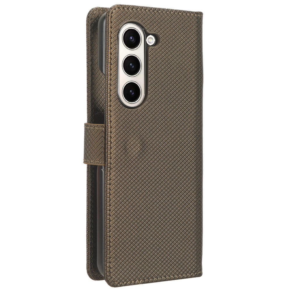 For Samsung Galaxy Z Fold6 5G Case PU Leather+PC Phone Cover with Wallet - Brown