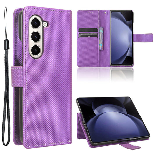 For Samsung Galaxy Z Fold6 5G Case PU Leather+PC Phone Cover with Wallet - Purple