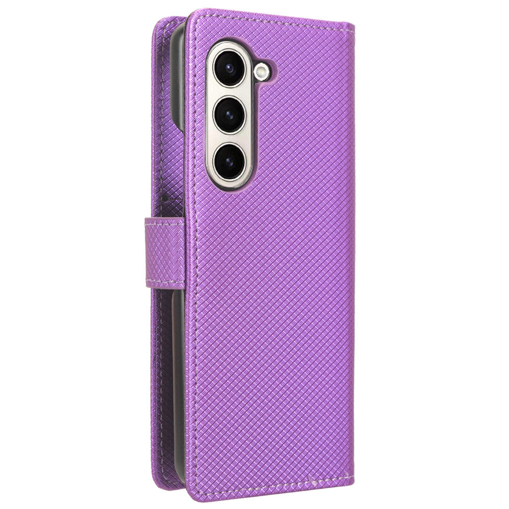For Samsung Galaxy Z Fold6 5G Case PU Leather+PC Phone Cover with Wallet - Purple