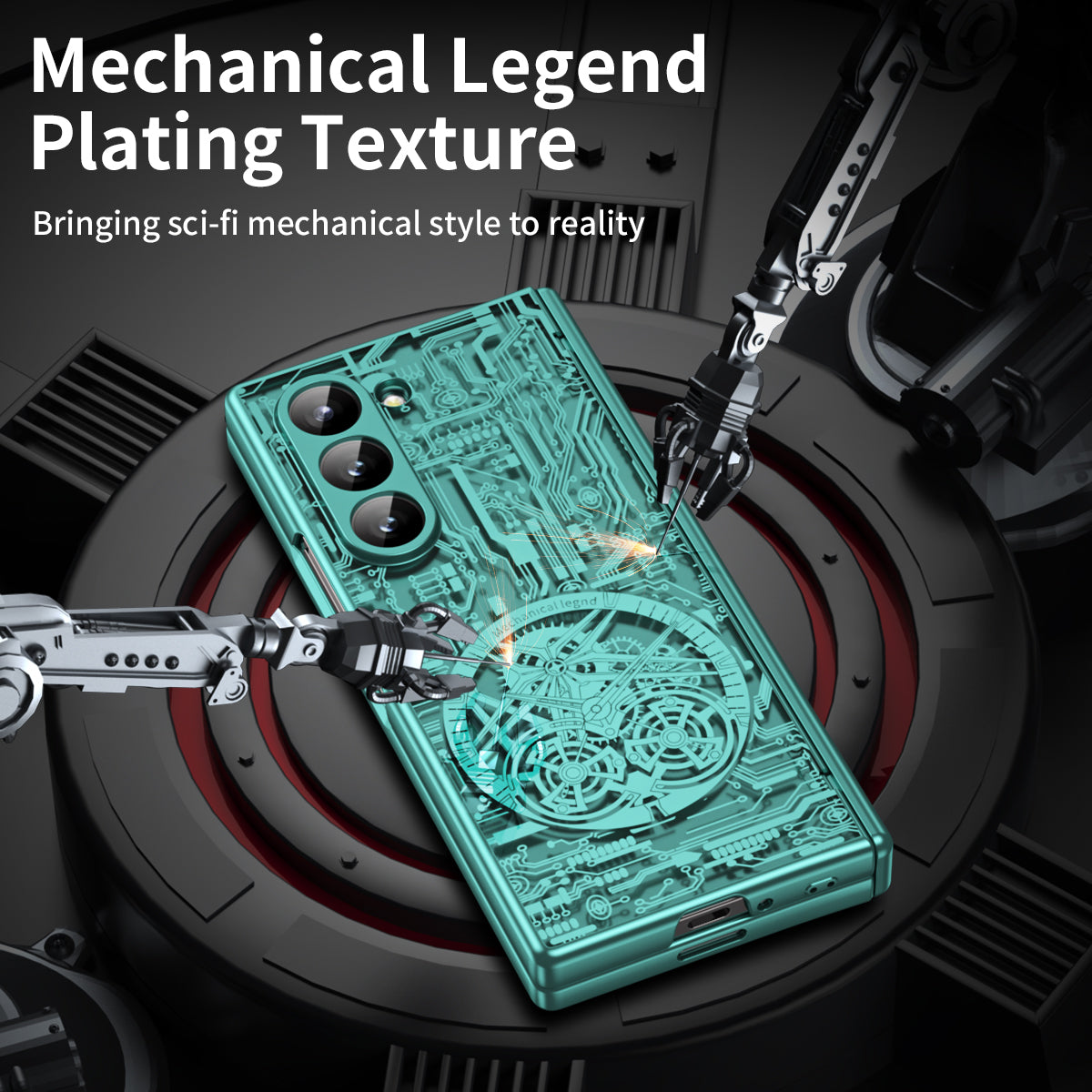 Mechanical Legend Series For Samsung Galaxy Z Fold6 5G Case Electroplated PC Phone Cover with Screen Film - Green