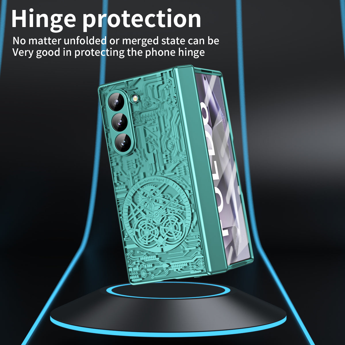 Mechanical Legend Series For Samsung Galaxy Z Fold6 5G Case Electroplated PC Phone Cover with Screen Film - Green