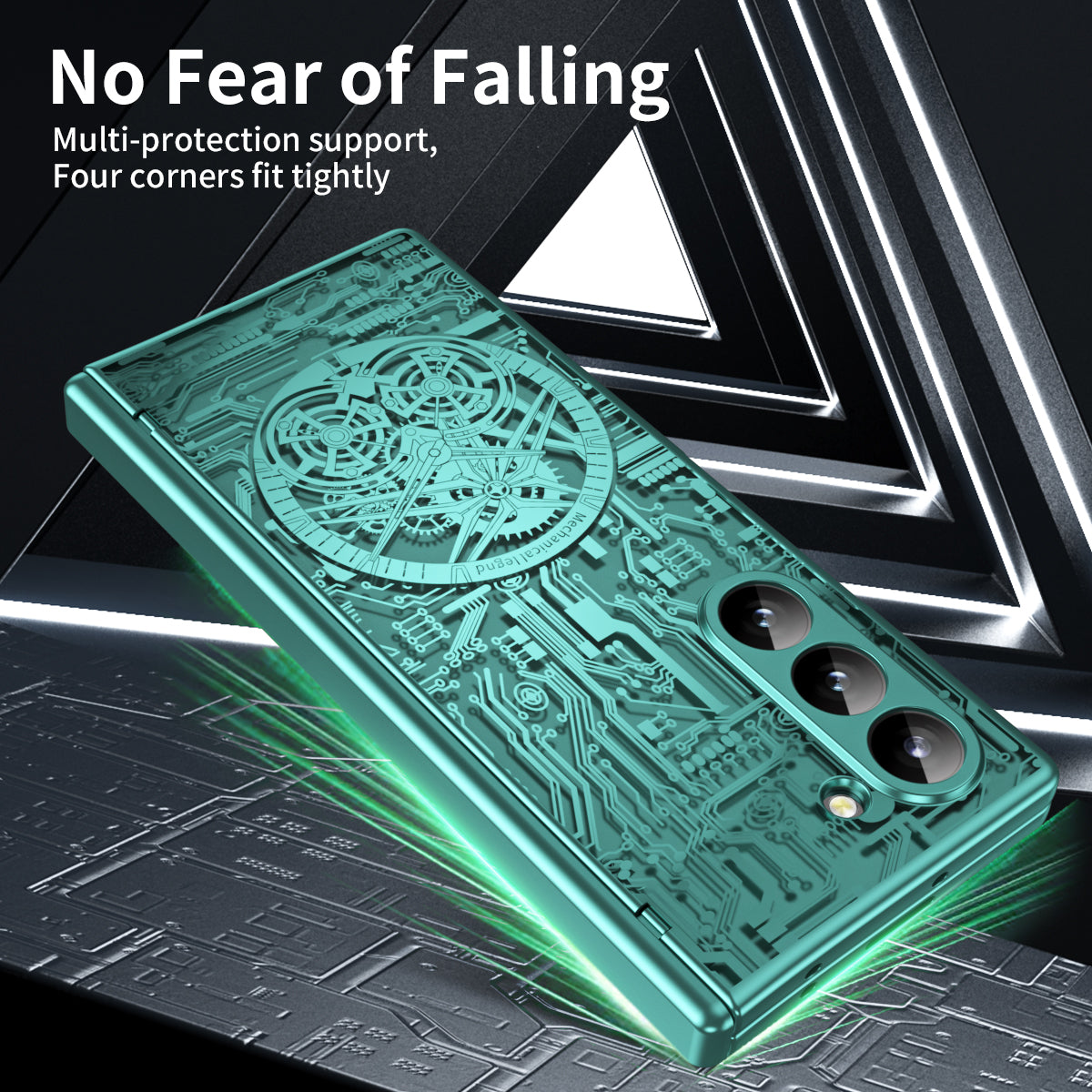 Mechanical Legend Series For Samsung Galaxy Z Fold6 5G Case Electroplated PC Phone Cover with Screen Film - Green