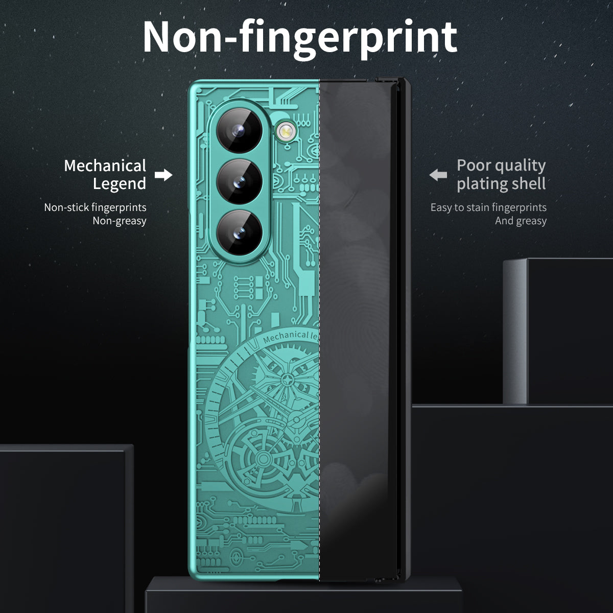 Mechanical Legend Series For Samsung Galaxy Z Fold6 5G Case Electroplated PC Phone Cover with Screen Film - Green
