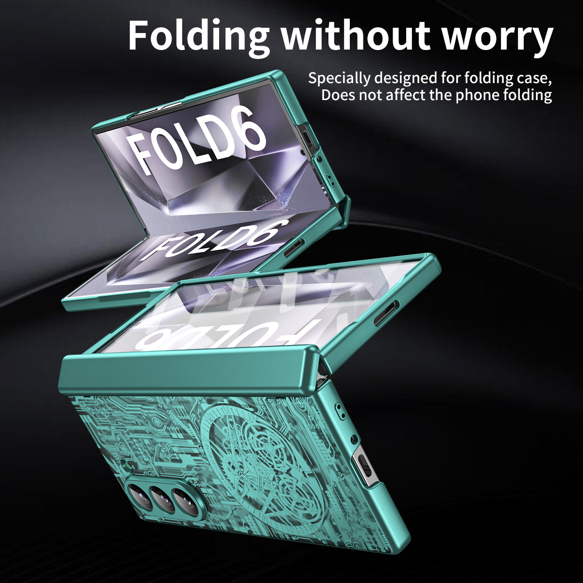 Mechanical Legend Series For Samsung Galaxy Z Fold6 5G Case Electroplated PC Phone Cover with Screen Film - Green