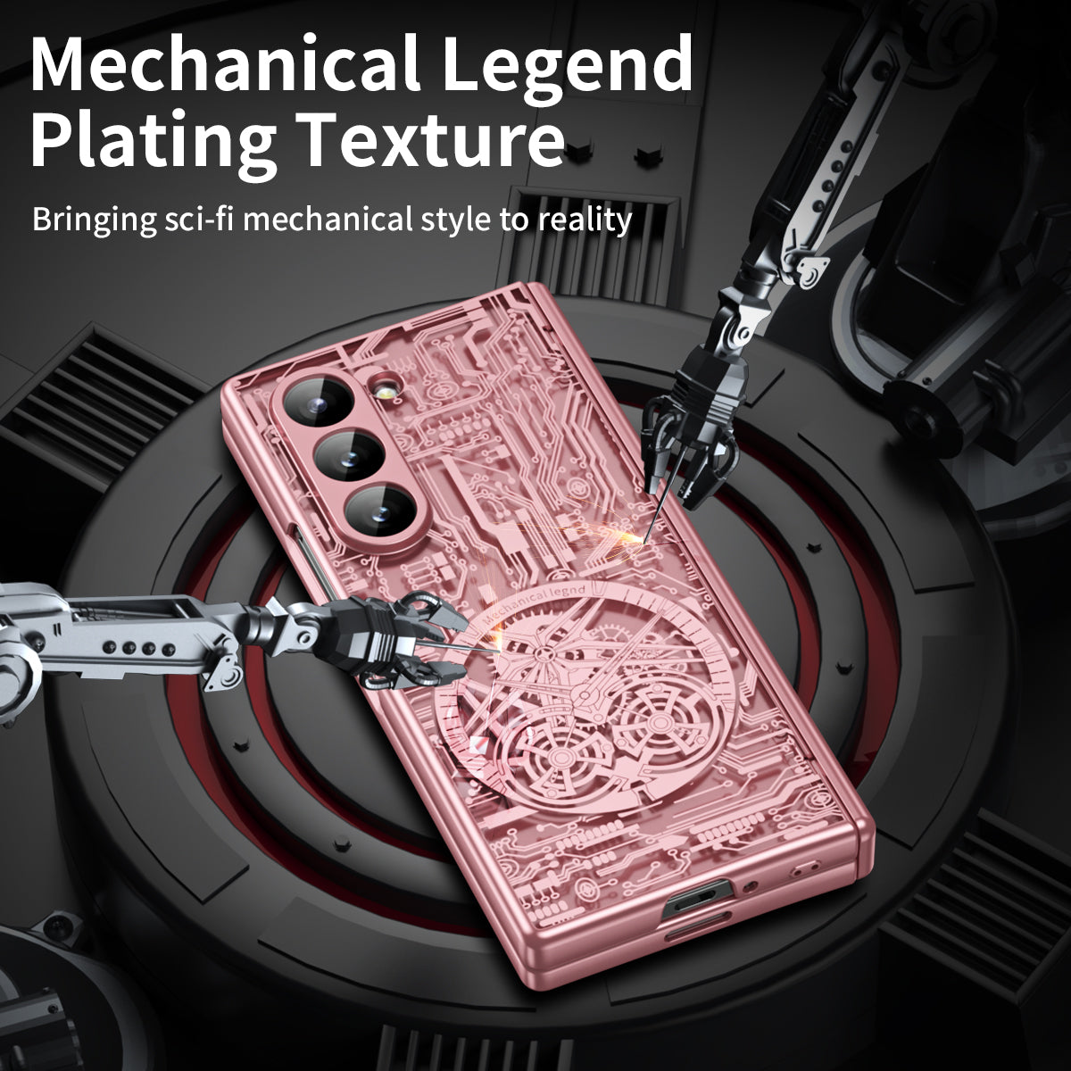 Mechanical Legend Series For Samsung Galaxy Z Fold6 5G Case Electroplated PC Phone Cover with Screen Film - Rose Gold