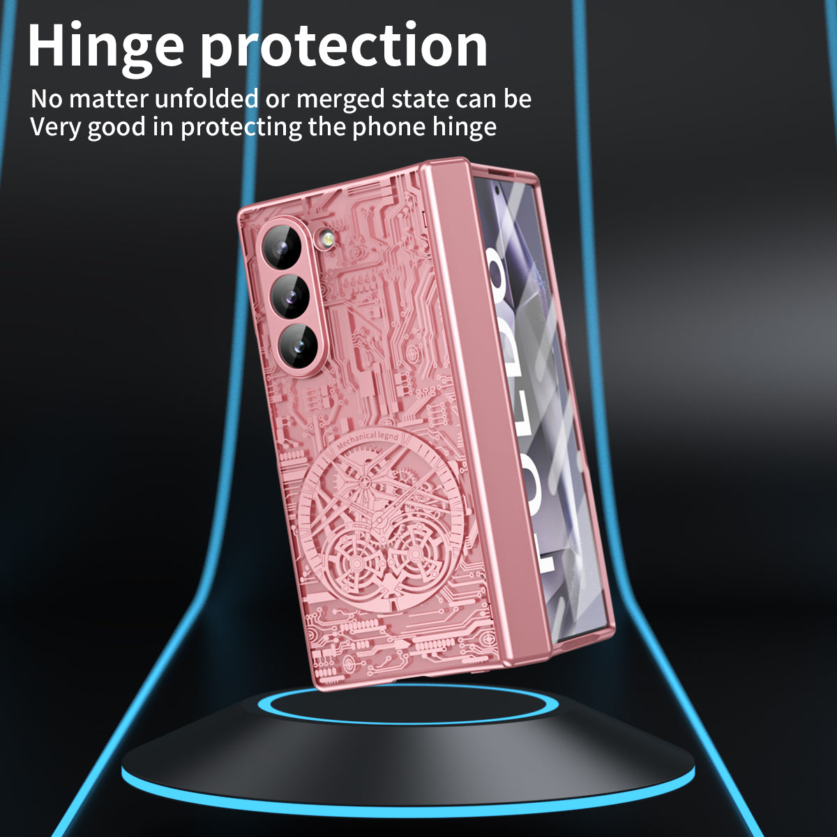 Mechanical Legend Series For Samsung Galaxy Z Fold6 5G Case Electroplated PC Phone Cover with Screen Film - Rose Gold