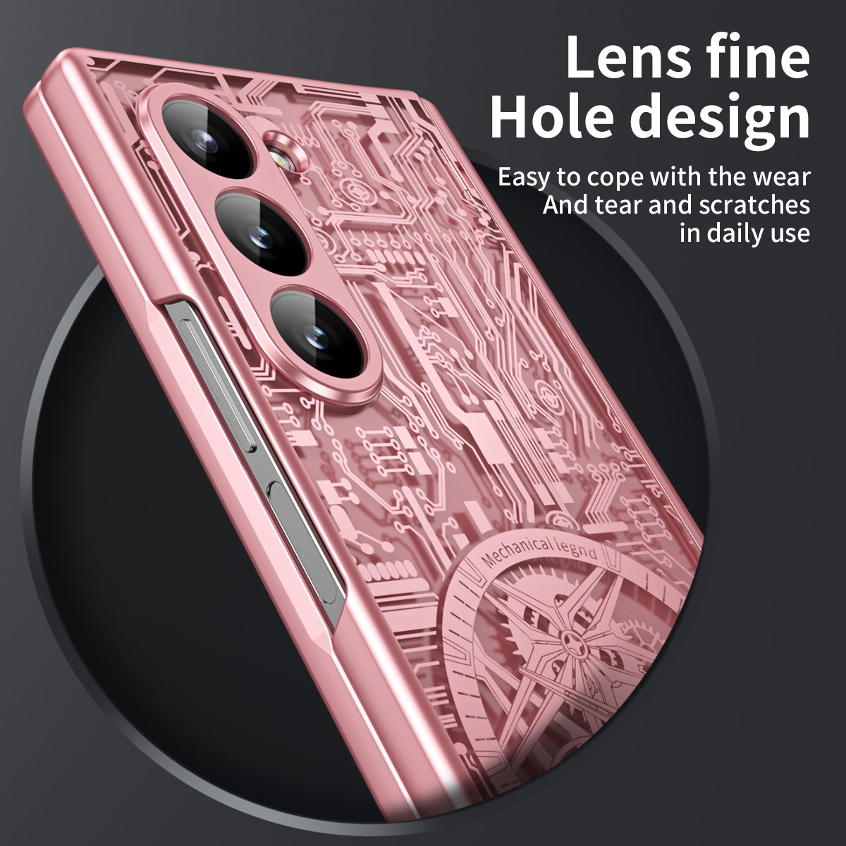 Mechanical Legend Series For Samsung Galaxy Z Fold6 5G Case Electroplated PC Phone Cover with Screen Film - Rose Gold