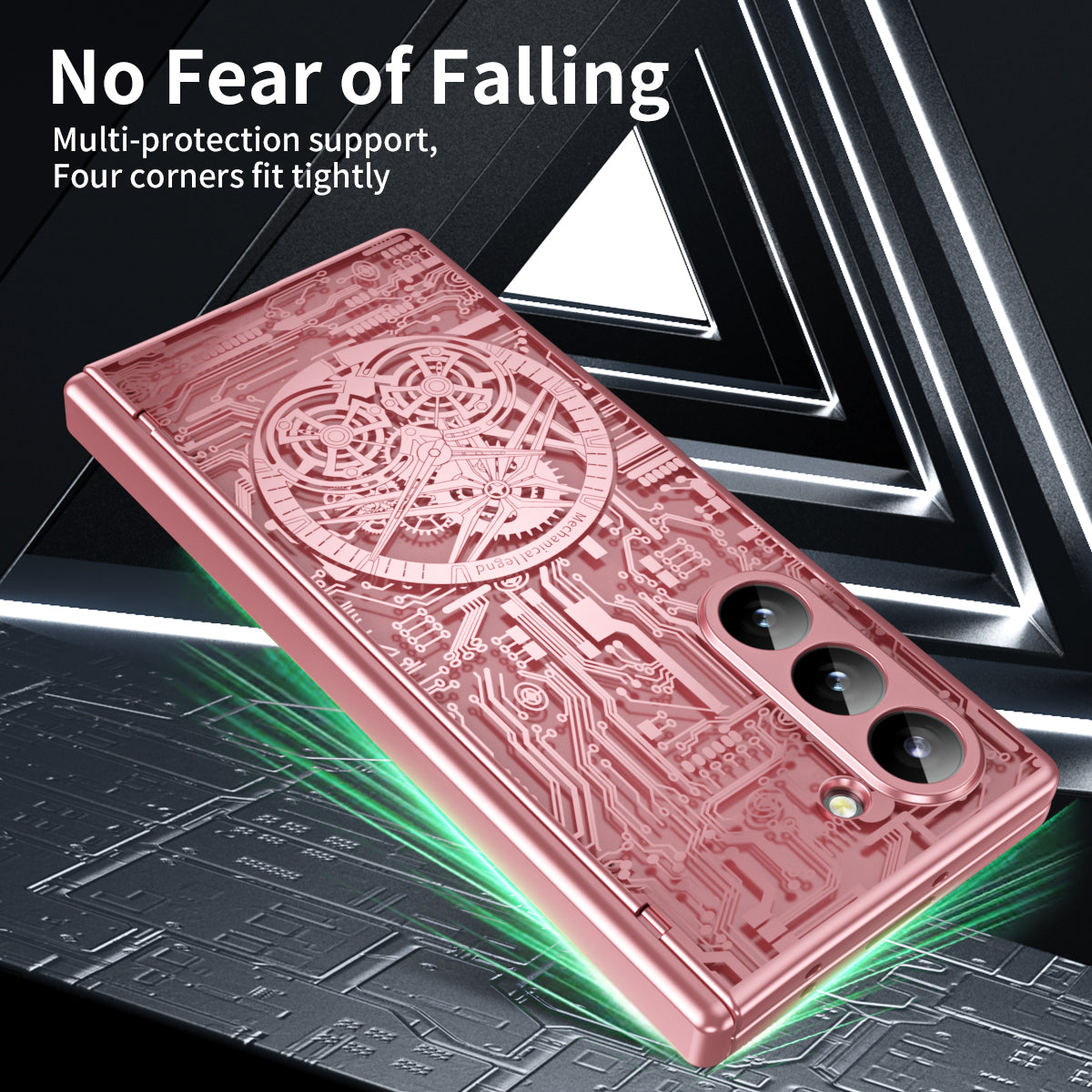 Mechanical Legend Series For Samsung Galaxy Z Fold6 5G Case Electroplated PC Phone Cover with Screen Film - Rose Gold