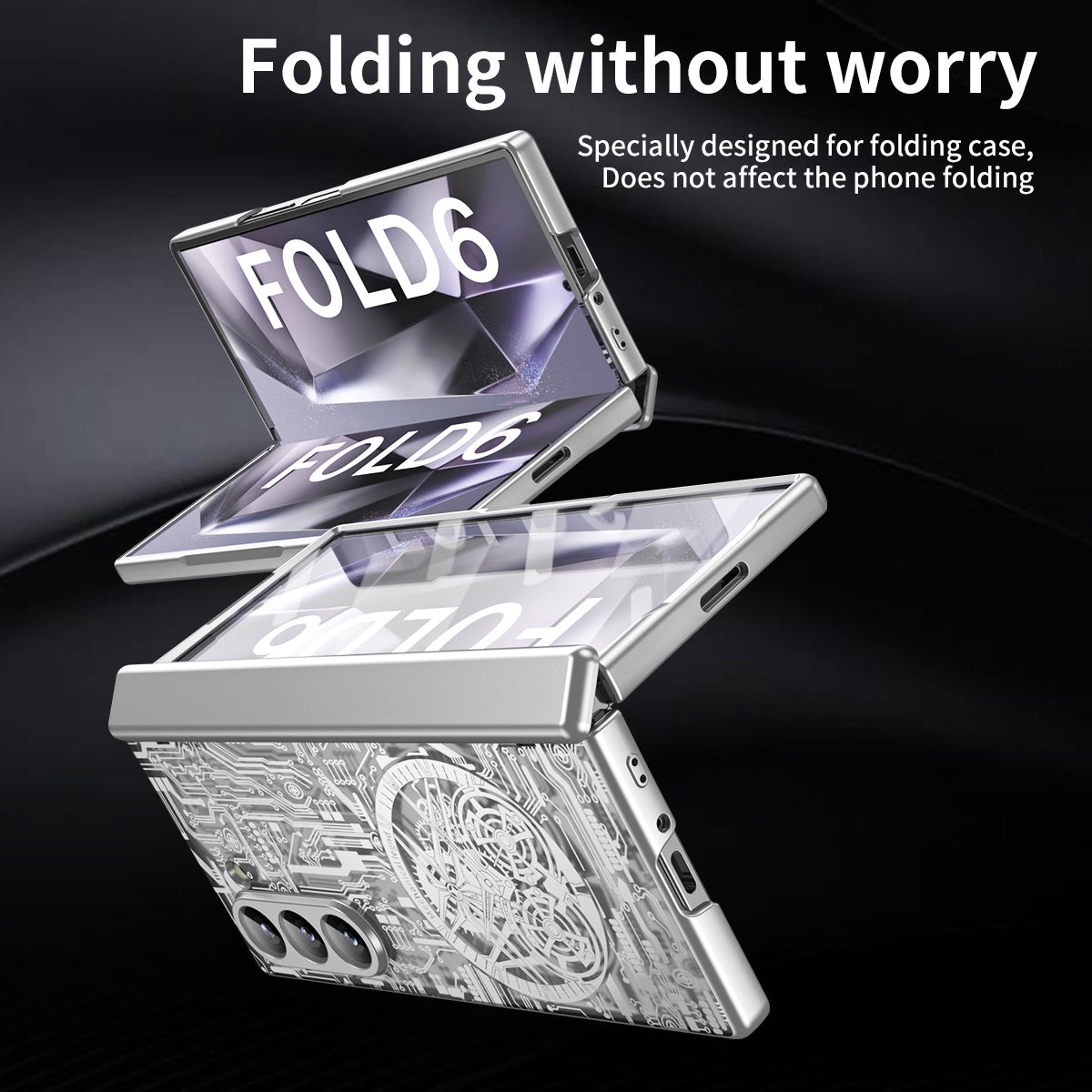 Mechanical Legend Series For Samsung Galaxy Z Fold6 5G Case Electroplated PC Phone Cover with Screen Film - Silver