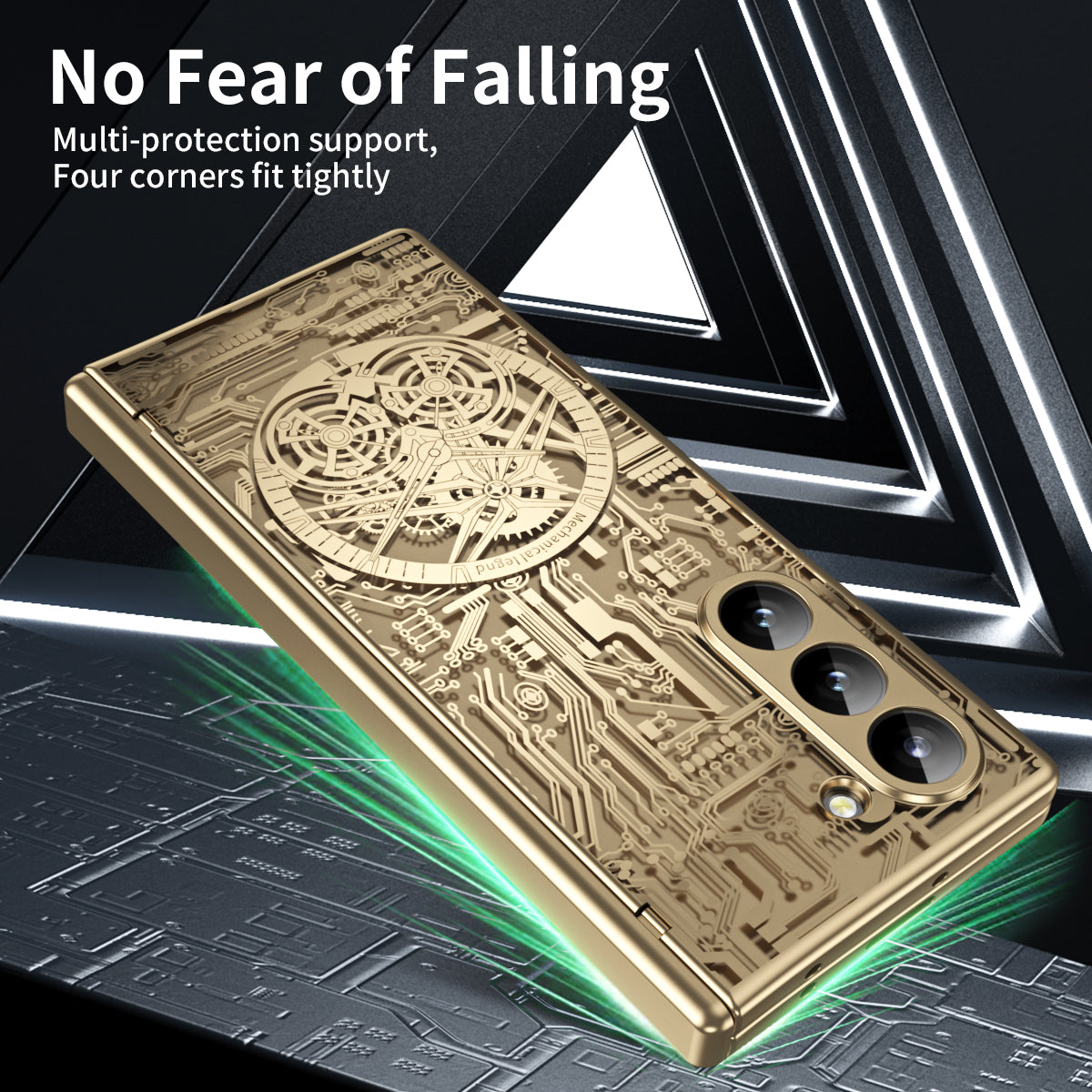 Mechanical Legend Series For Samsung Galaxy Z Fold6 5G Case Electroplated PC Phone Cover with Screen Film - Champagne Gold