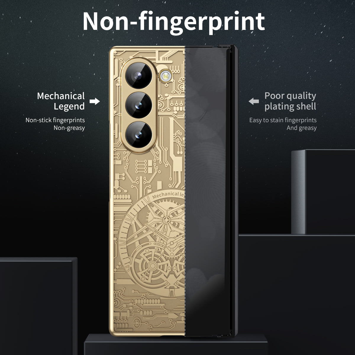 Mechanical Legend Series For Samsung Galaxy Z Fold6 5G Case Electroplated PC Phone Cover with Screen Film - Champagne Gold