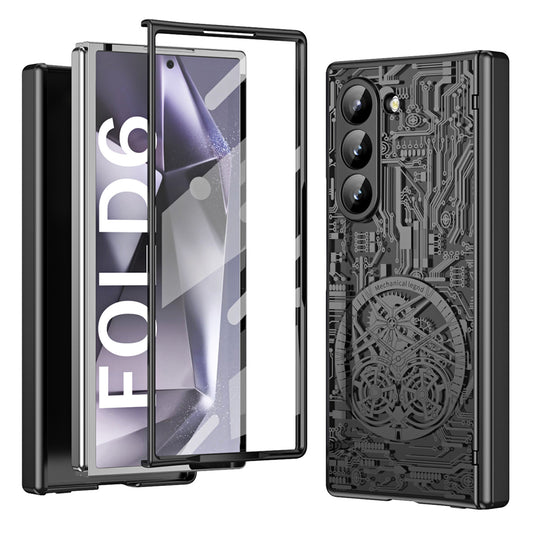 Mechanical Legend Series For Samsung Galaxy Z Fold6 5G Case Electroplated PC Phone Cover with Screen Film - Black