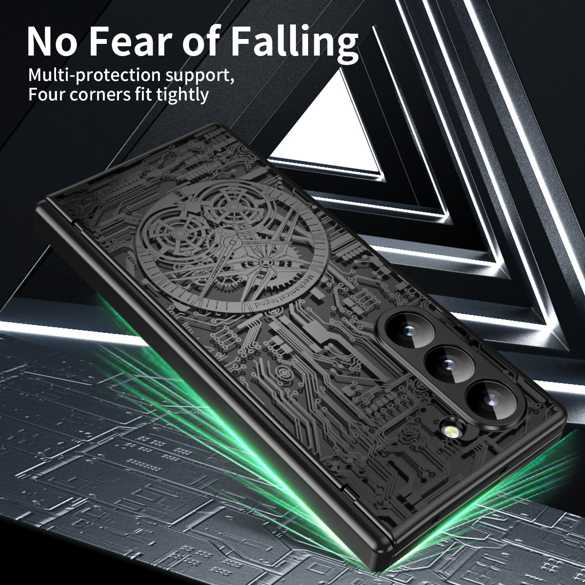 Mechanical Legend Series For Samsung Galaxy Z Fold6 5G Case Electroplated PC Phone Cover with Screen Film - Black