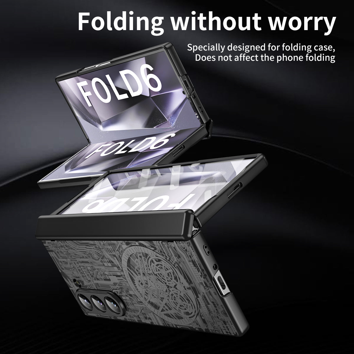 Mechanical Legend Series For Samsung Galaxy Z Fold6 5G Case Electroplated PC Phone Cover with Screen Film - Black