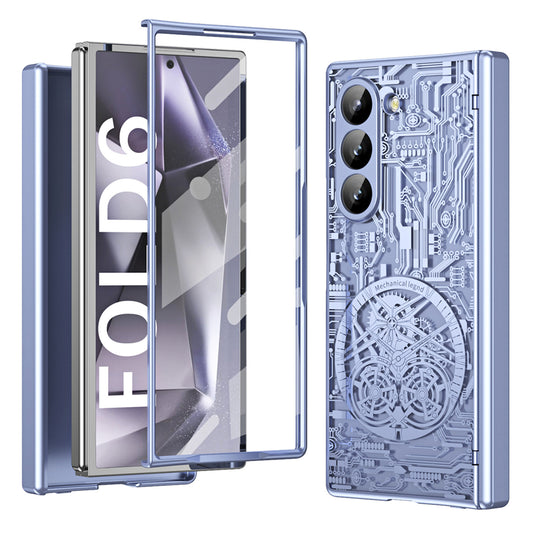 Mechanical Legend Series For Samsung Galaxy Z Fold6 5G Case Electroplated PC Phone Cover with Screen Film - Blue
