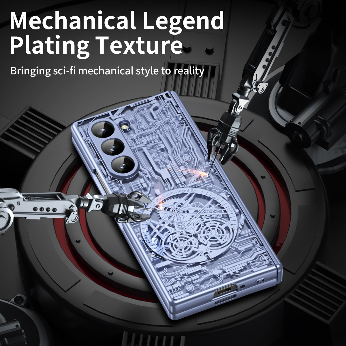 Mechanical Legend Series For Samsung Galaxy Z Fold6 5G Case Electroplated PC Phone Cover with Screen Film - Blue