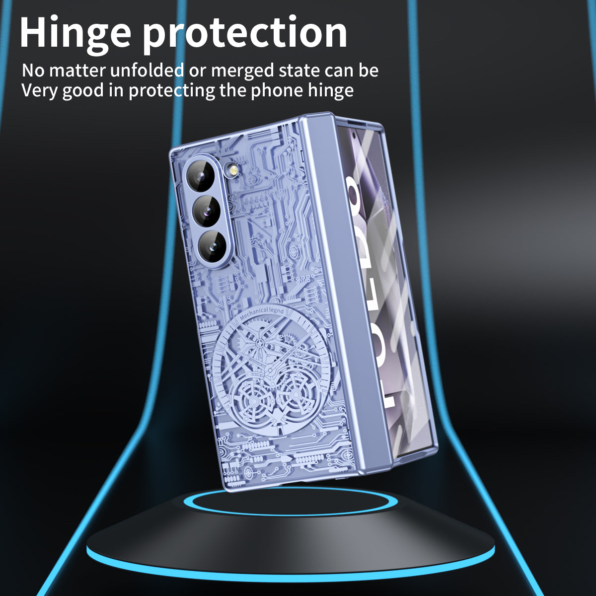Mechanical Legend Series For Samsung Galaxy Z Fold6 5G Case Electroplated PC Phone Cover with Screen Film - Blue