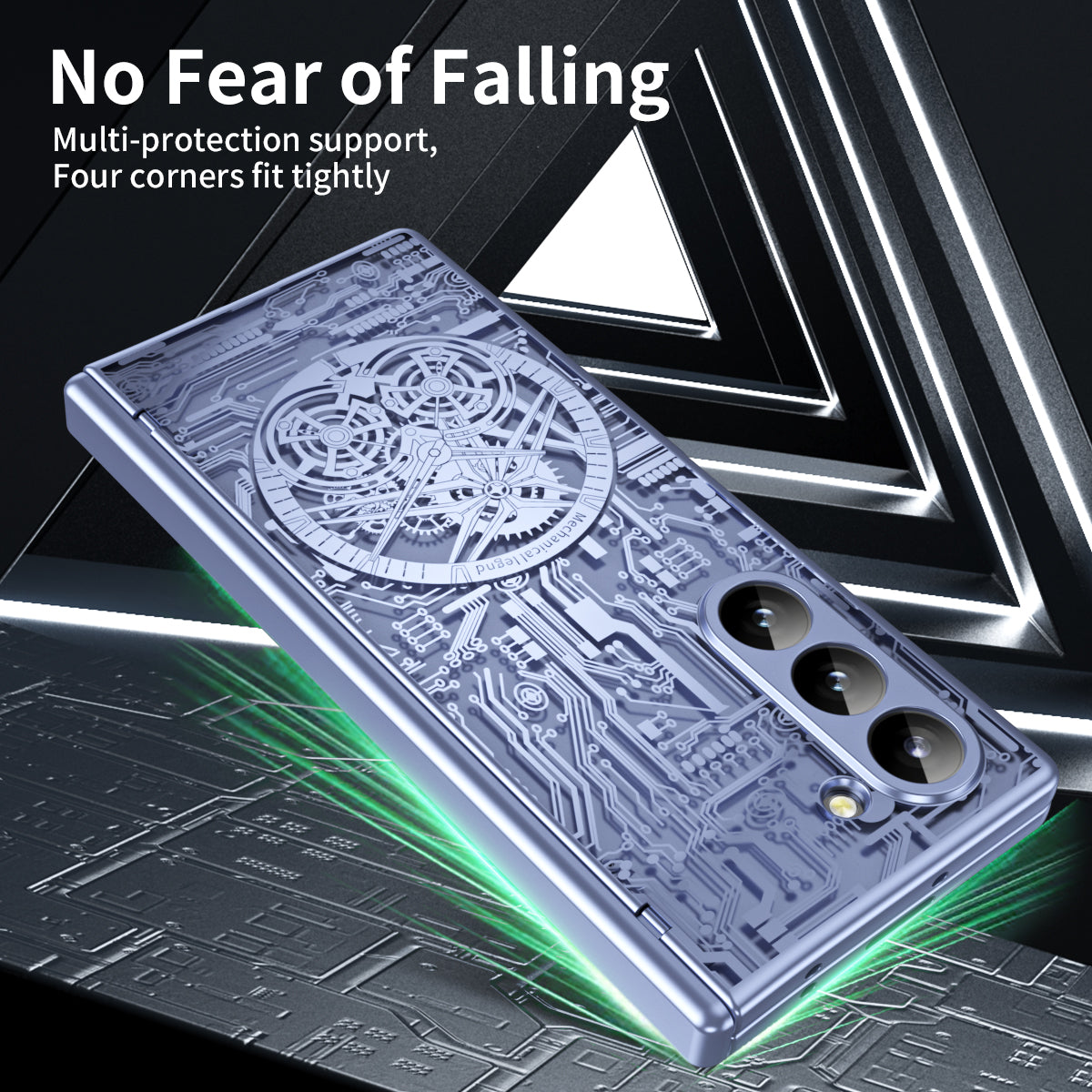 Mechanical Legend Series For Samsung Galaxy Z Fold6 5G Case Electroplated PC Phone Cover with Screen Film - Blue