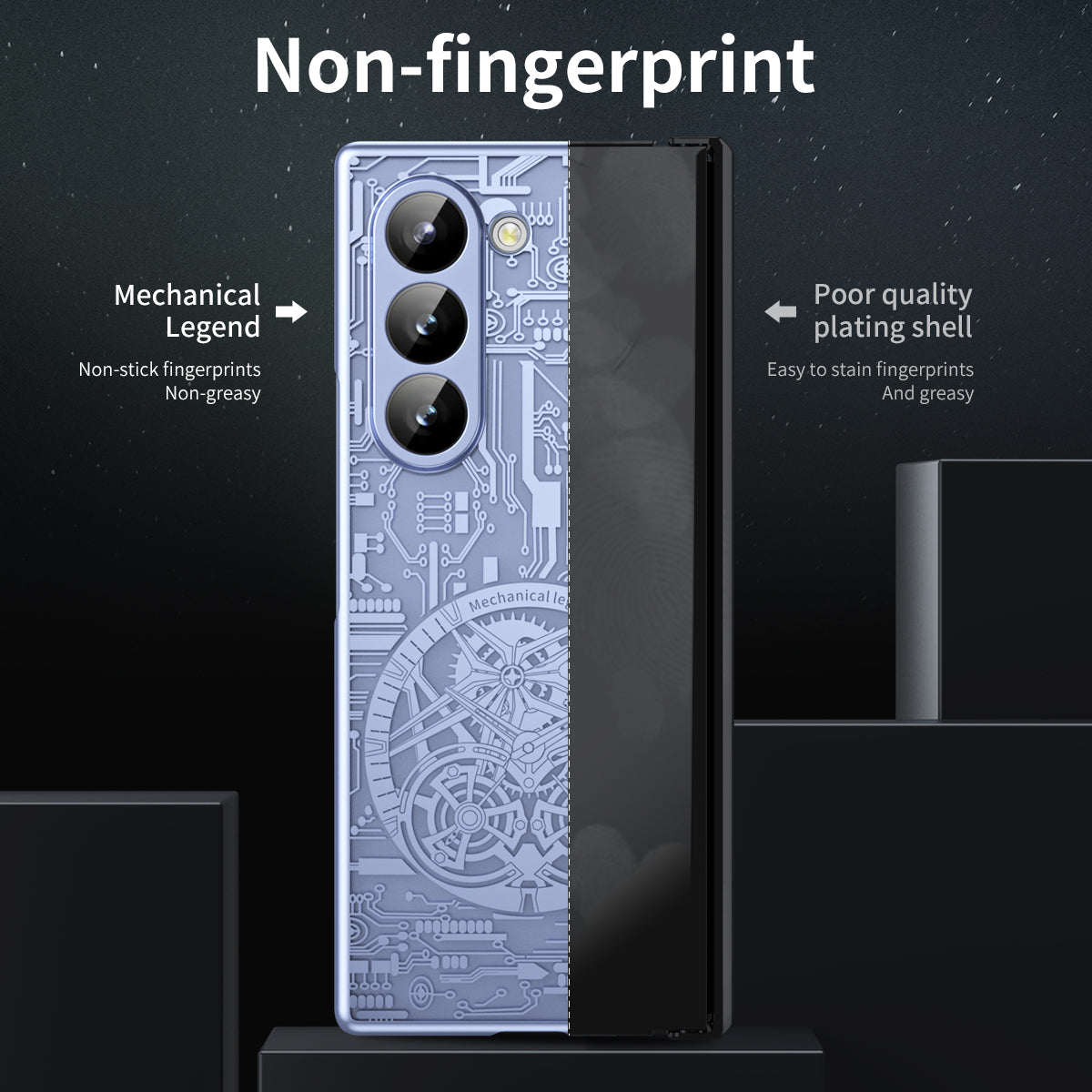 Mechanical Legend Series For Samsung Galaxy Z Fold6 5G Case Electroplated PC Phone Cover with Screen Film - Blue