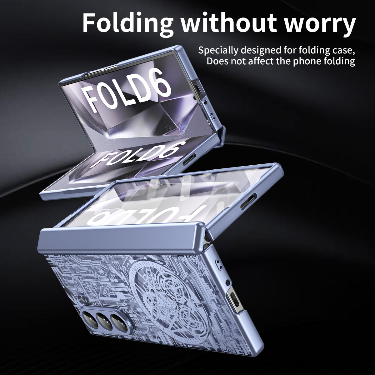 Mechanical Legend Series For Samsung Galaxy Z Fold6 5G Case Electroplated PC Phone Cover with Screen Film - Blue