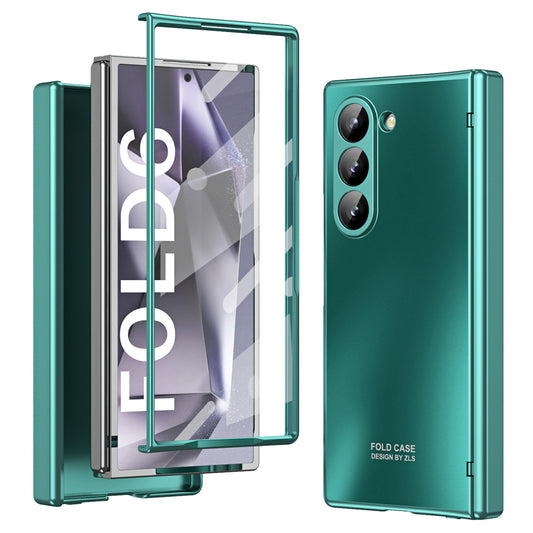 For Samsung Galaxy Z Fold6 5G Phone Case Hard PC Shockproof Cover with Front Screen Film - Green