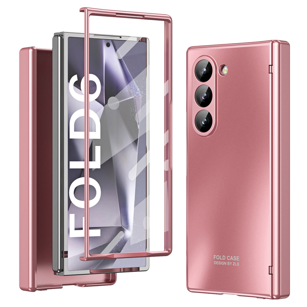 For Samsung Galaxy Z Fold6 5G Phone Case Hard PC Shockproof Cover with Front Screen Film - Rose Gold