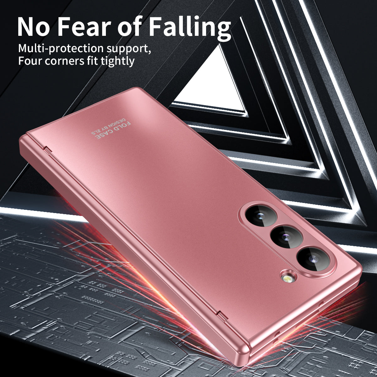 For Samsung Galaxy Z Fold6 5G Phone Case Hard PC Shockproof Cover with Front Screen Film - Rose Gold