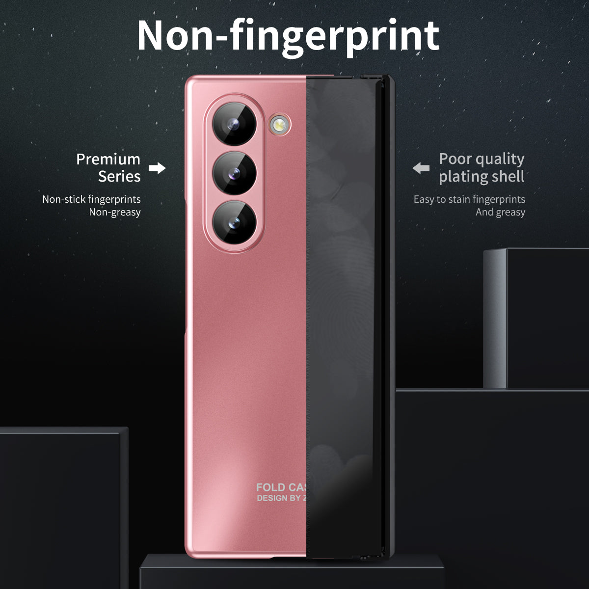 For Samsung Galaxy Z Fold6 5G Phone Case Hard PC Shockproof Cover with Front Screen Film - Rose Gold
